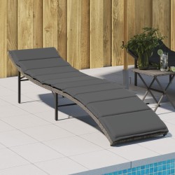 Chaise longue avec coussin gris 55x199x50 cm résine tressée 