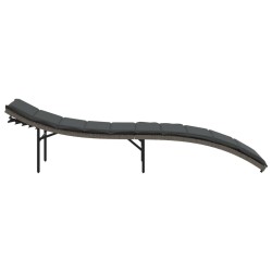 Chaise longue avec coussin gris 55x199x50 cm résine tressée 