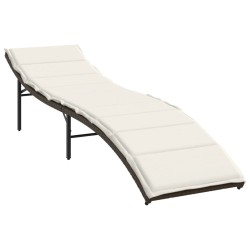 Chaise longue avec coussin marron 55x199x50 cm résine tressée 