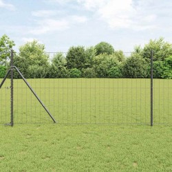 Clôture Euro avec 7 poteaux, 1 x 10 m, en acier galvanisé gris. 