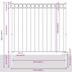 Clôture de jardin grise 1,7x1,5 m en acier 