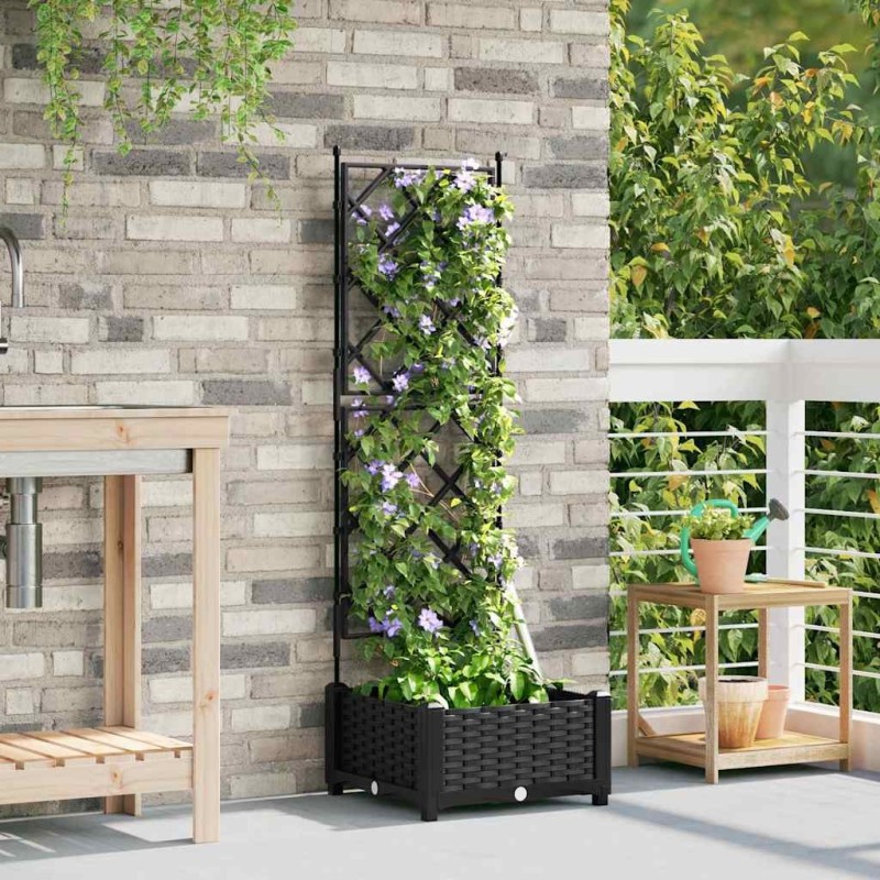 Jardinière de Jardin avec Treillis Noire 40x40x125.5 cm 