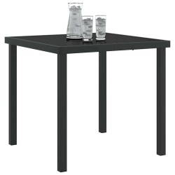 Table de jardin Noir 80x80x73 cm en Verre Trempé 