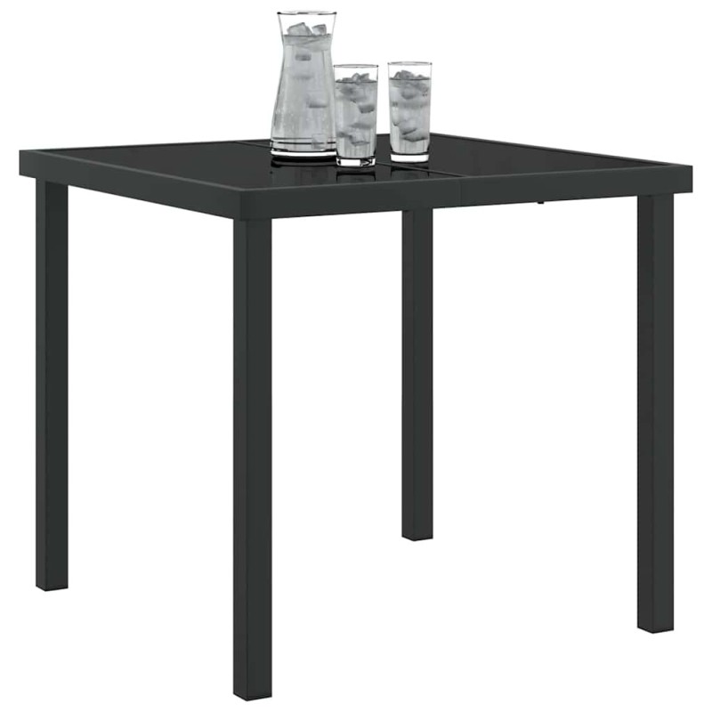 Table de jardin Noir 80x80x73 cm en Verre Trempé 