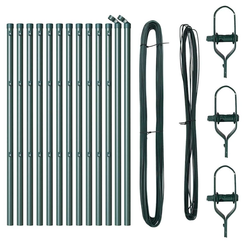 Pieux de clôture 13 pcs Vert Ø32mm 160 cm Métal 