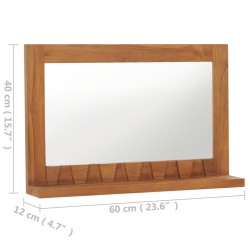 Miroir mural avec étagère 60x12x40 cm Bois de teck massif 