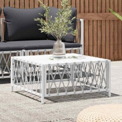Table de jardin blanc 70x70x34 cm tissu tissé 