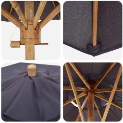 Parasol de jardin gris foncé 150x210 cm en bambou 