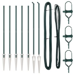 Set de poteaux de clôture 7 pcs Vert Ø32mm 140 cm Métal 