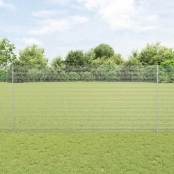 Clôture en fil soudé avec 10 poteaux U Argent 1.4x10 m Acier 