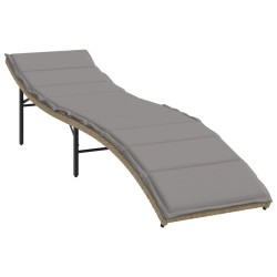 Chaise longue avec coussin beige 55x199x50 cm résine tressée 