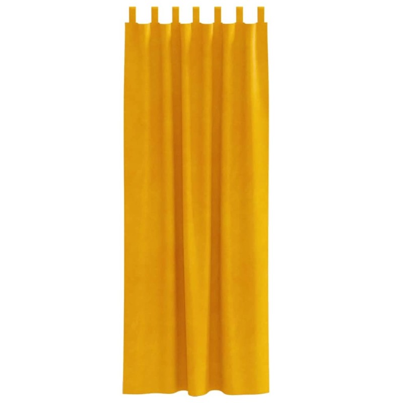 Rideaux occultants avec boucles de suspension 2 pcs Jaune moutarde en velours 