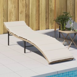 Chaise longue avec coussin beige 55x199x50 cm résine tressée 