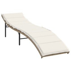 Chaise longue avec coussin beige 55x199x50 cm résine tressée 
