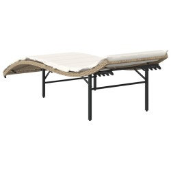 Chaise longue avec coussin beige 55x199x50 cm résine tressée 