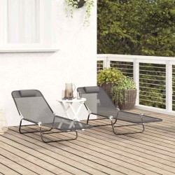 Chaises Longues Pliables 2 pcs avec Appui-tête Grise Textilène 