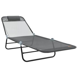 Chaises Longues Pliables 2 pcs avec Appui-tête Grise Textilène 