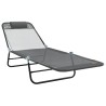 Chaises Longues Pliables 2 pcs avec Appui-tête Grise Textilène 