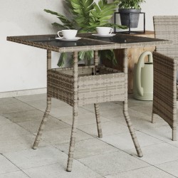 Table de jardin dessus en verre gris 80x80x75 cm résine tressée 