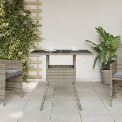 Table de jardin dessus en verre gris 80x80x75 cm résine tressée 