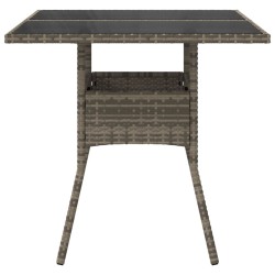 Table de jardin dessus en verre gris 80x80x75 cm résine tressée 