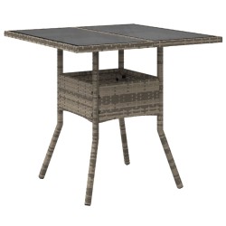 Table de jardin dessus en verre gris 80x80x75 cm résine tressée 