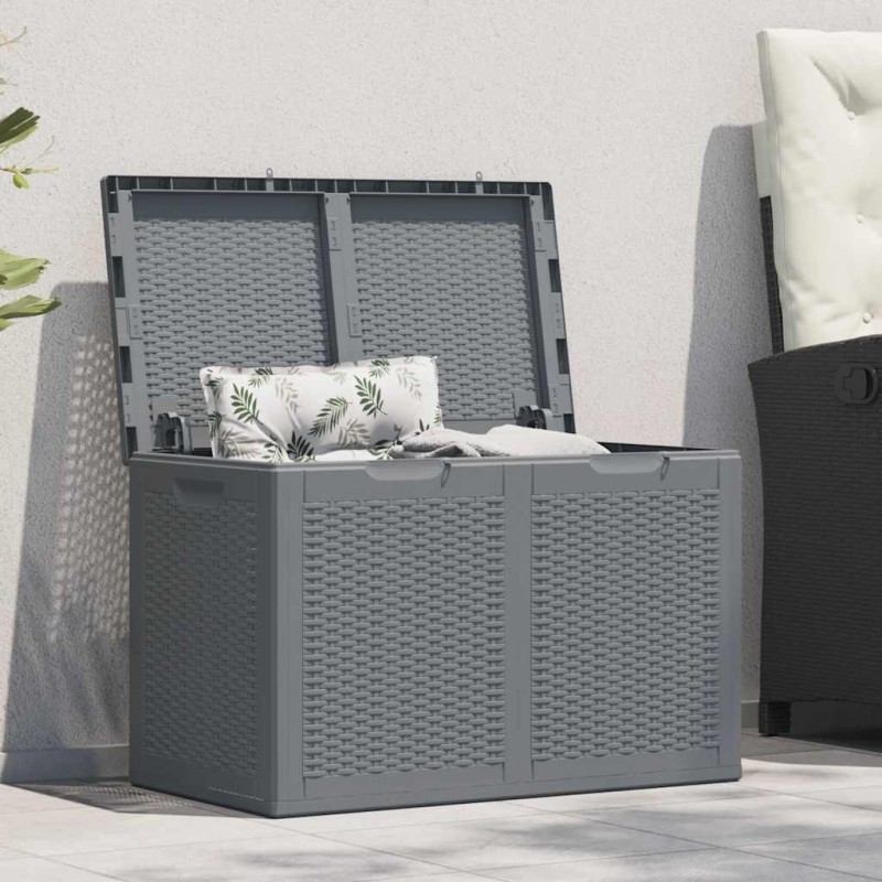 Boîte de rangement de jardin gris PP rotin 180 L 