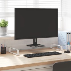 Support de moniteur blanc 80x35x8 cm verre trempé et métal 