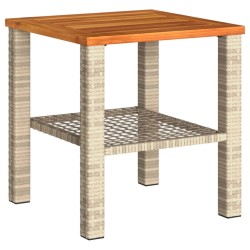 Table de jardin beige 40x40x42 cm résine tressée et bois acacia 
