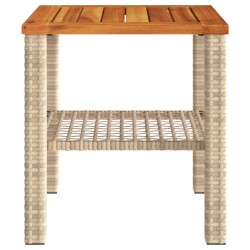 Table de jardin beige 40x40x42 cm résine tressée et bois acacia 