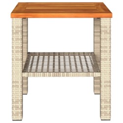 Table de jardin beige 40x40x42 cm résine tressée et bois acacia 
