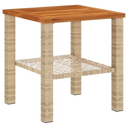 Table de jardin beige 40x40x42 cm résine tressée et bois acacia 