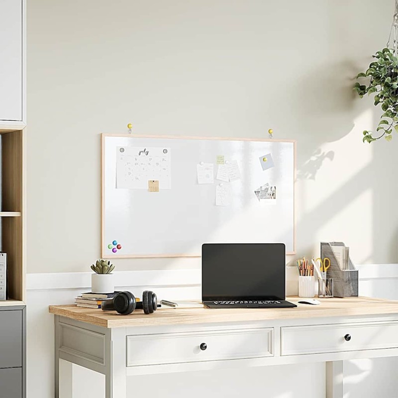 Tableau blanc magnétique avec cadre bois de pin massif 100x55cm 