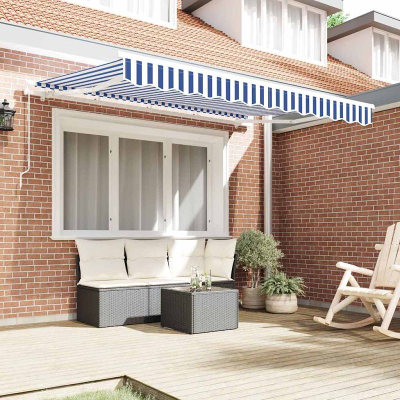Tissu de remplacement d'auvent pour cadre de 2,5 x 2 m - Bleu et blanc 