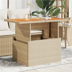 Table de jardin beige 100x55x73cm résine tressée et bois acacia 