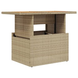 Table de jardin beige 100x55x73cm résine tressée et bois acacia 