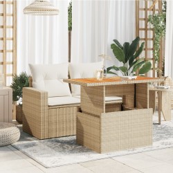 Table de jardin beige 100x55x73cm résine tressée et bois acacia 