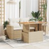Table de jardin beige 100x55x73cm résine tressée et bois acacia 