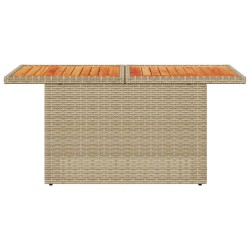Table de jardin beige 100x55x73cm résine tressée et bois acacia 