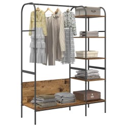 Porte-vêtements avec étagères Vieux bois 120x44x160 cm Bois d'ingénierie 