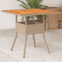 Table de jardin beige 80x80x75 cm résine tressée et bois acacia 