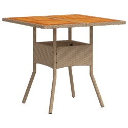 Table de jardin beige 80x80x75 cm résine tressée et bois acacia 