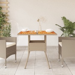Table de jardin beige 80x80x75 cm résine tressée et bois acacia 