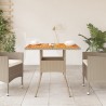 Table de jardin beige 80x80x75 cm résine tressée et bois acacia 