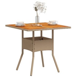 Table de jardin beige 80x80x75 cm résine tressée et bois acacia 