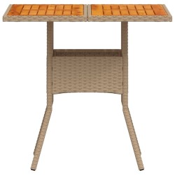 Table de jardin beige 80x80x75 cm résine tressée et bois acacia 