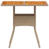 Table de jardin beige 80x80x75 cm résine tressée et bois acacia 