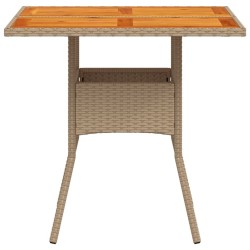 Table de jardin beige 80x80x75 cm résine tressée et bois acacia 