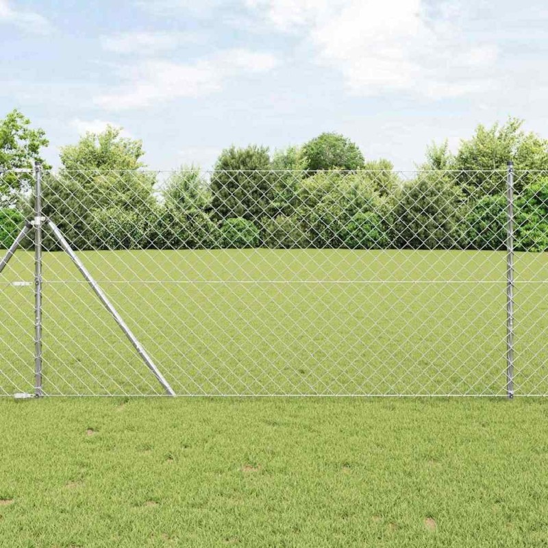 Clôture en Chaîne avec Panneaux Argent 1 x 10 m Acier 