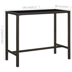 Table de bar de jardin Marron 130x60x110cm Résine tressée verre 